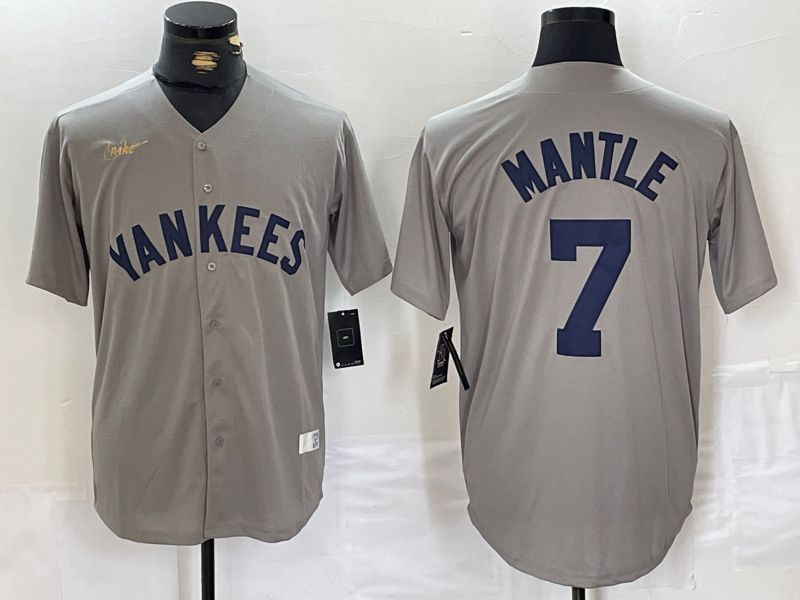 Men New York Yankees 7 Mantle Grey Throwback Nike Game 2024 MLB Jersey style 15
